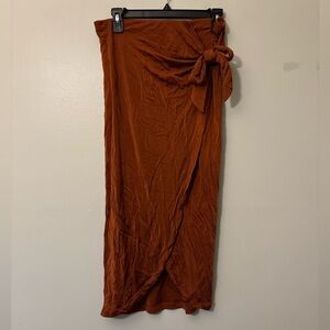 Maeve By Anthropologie Petra Burnt Orange Faux Wrap Tie Skirt Women's Medium